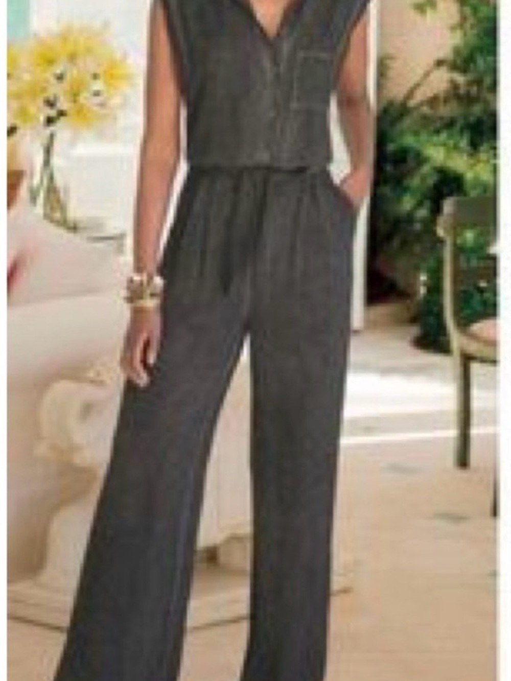 Soft Surroundings Camilla Dyed Cap Sleeve Jumpsuit M Grey